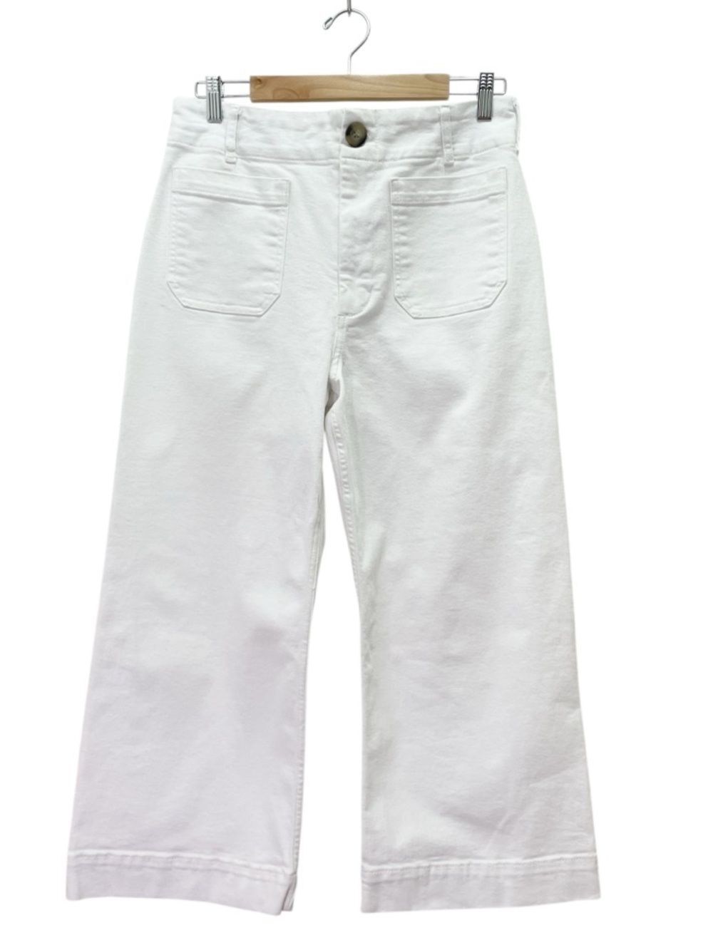 Anthropologie Maeve Colette Crop 26 Wide Leg Jeans White High Rise Patch Pocket - Picture 2 of 12
